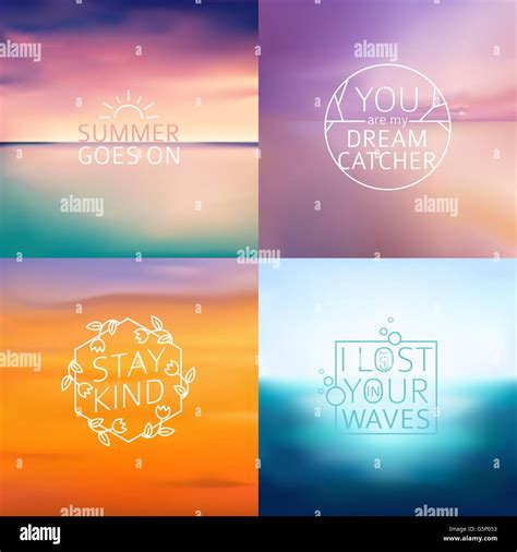 Set of 6 different landscape blurred backgrounds with typography text ...