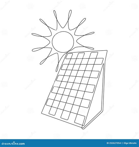 One Continuous Line Drawing of Solar Panel with Sun. Green Clean Energy ...