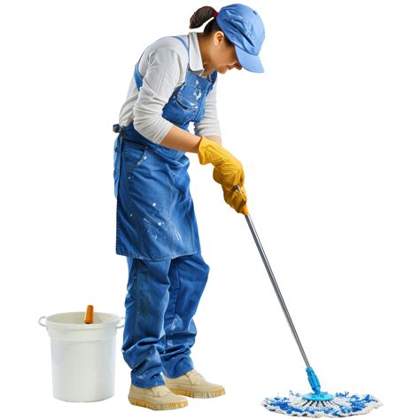 Cleaning service woman mopping the floor, transparent background ...