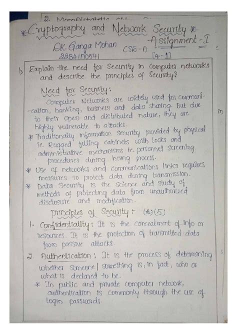 CSE A: 22B41A0541 Cryptography & Network Security Assignment - Studocu