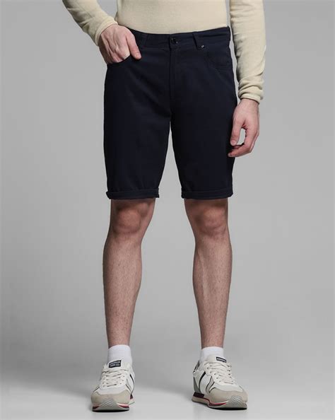 Navy Blue Mid Rise Cotton Shorts