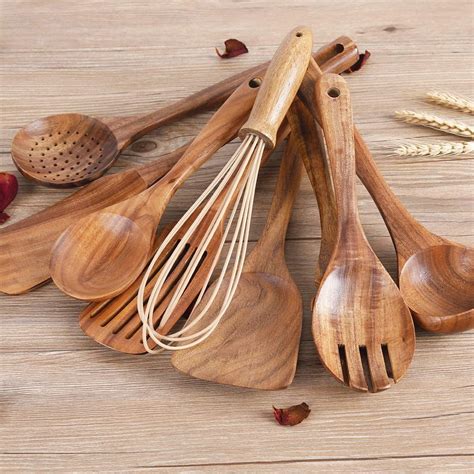 Kitchen Wooden Utensils Natural Teak Wood for Cooking Kitchen | Etsy