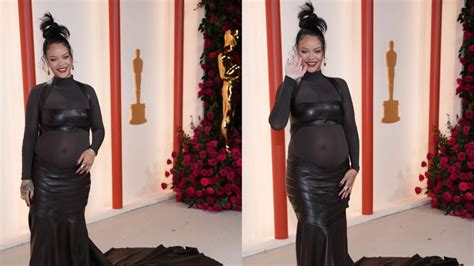 Rihanna flaunts her baby bump in a semi-sheer gown at Oscars 2023. See ...