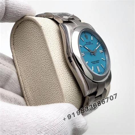 Rolex Oyster Perpetual Silver Blue Dial Swiss Automatic Watch