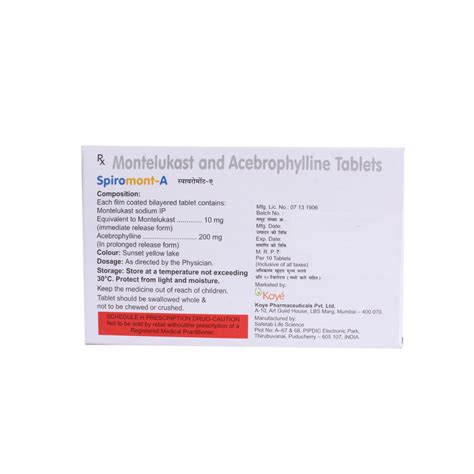 Spiromont-A Tablet 10's Price, Uses, Side Effects, Composition - Apollo ...