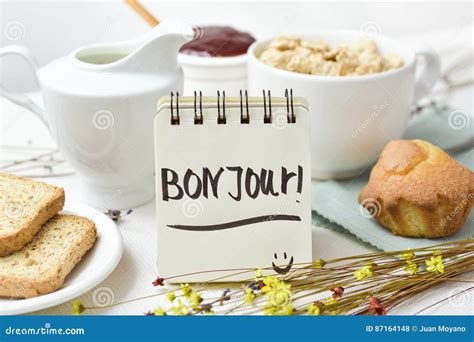 Breakfast and Text Good Morning in French Stock Photo - Image of home ...