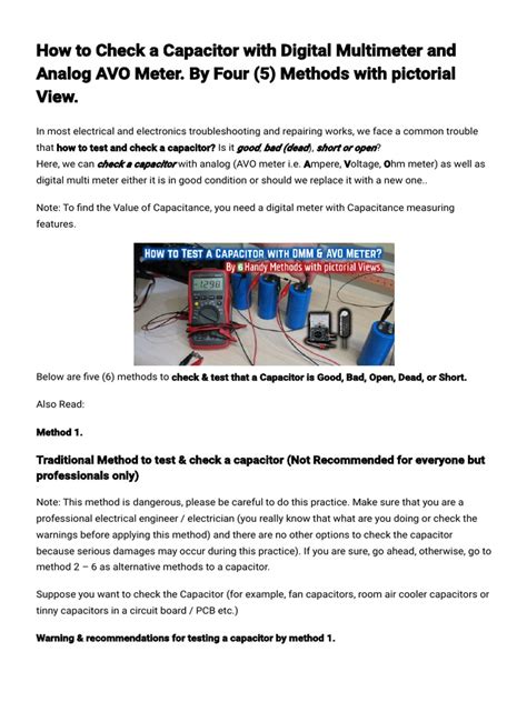 How To Check A Capacitor With Digital Multimeter and Analog AVO Meter ...