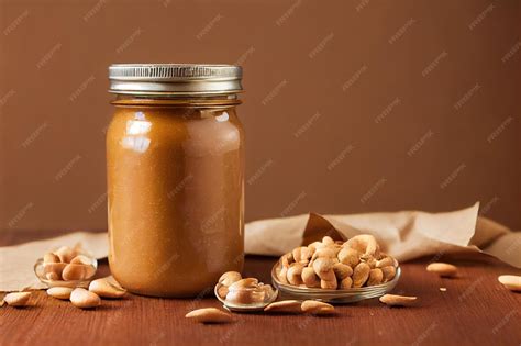 Premium Photo | Jar of creamy natural peanut butter on table