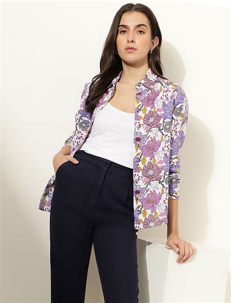 Buy Pure Linen Floral Print Spread Collar Shirt at Marks & Spencer