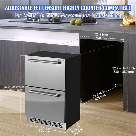 VEVOR 24" Undercounter Refrigerator, 2 Drawer Built-in Beverage Refrigerator with Touch Panel, 5 ...