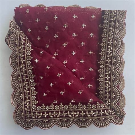 Bridal Shagun Maroon Sequin Organza Scalloped Dupatta – anokherang