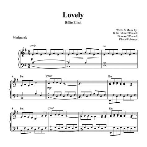 "Lovely" (Billie Eilish) - Solo Piano Sheet Music (PDF)