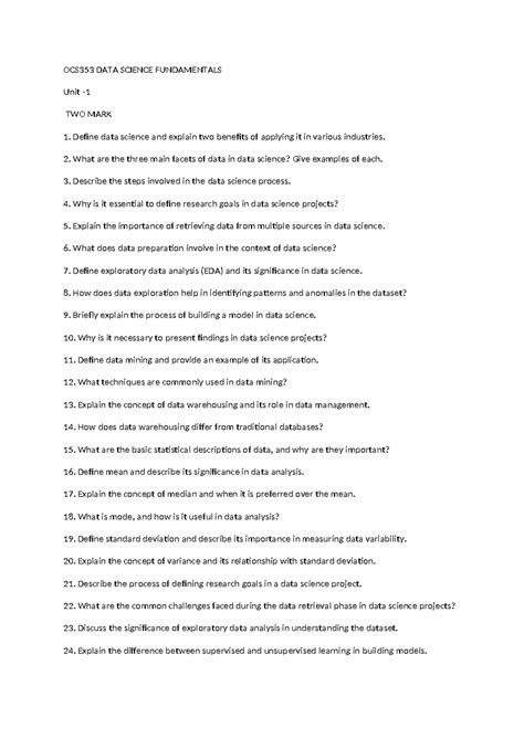OCS353 DATA Science Fundamentals - Comprehensive Question Bank - Studocu
