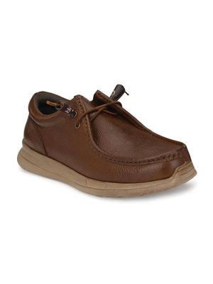 Buy CARLO ROMANO Milled Leather Brown Fancy Lace Up Slip On Casual ...