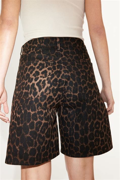 Denim Bermuda Shorts - Dark brown/leopard print - Ladies | H&M US