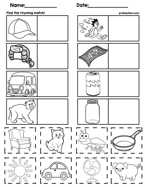 Printable Rhyming Words Worksheet For Kindergarten - Printable Board Games