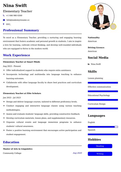 Elementary Teacher Resume Examples India