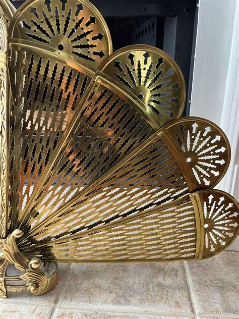 Vintage Victorian Style Brass Peacock Folding Fireplace Screen For Sale ...