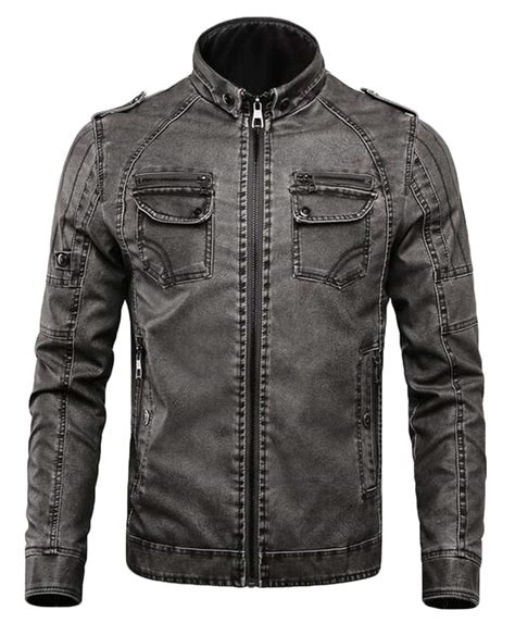 Buy MK988 Men Stand Collar Warm Faux Leather Motorcycle Fleece Lined ...