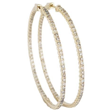 3.75 Carat Diamond Large Hoops Earrings 14 Karat Yellow Gold For Sale ...