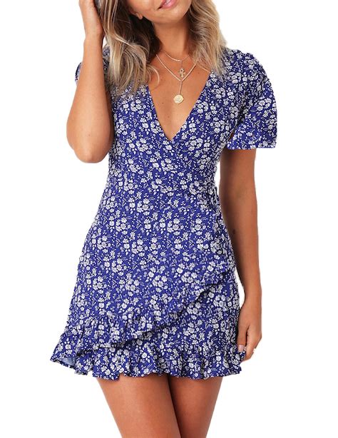 Relipop + Short Sleeve V Neck Casual Short Dresses