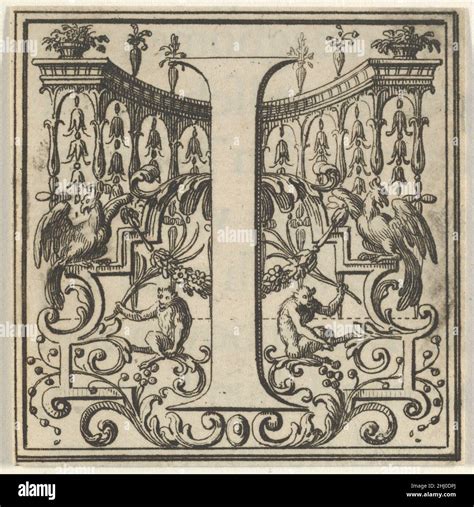 Roman Alphabet letter I with Louis XIV decoration 18th century Bernard ...
