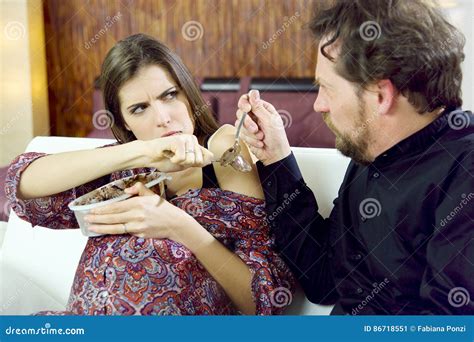 A Pregnant Woman with Cravings Can Not Share Her Ice Cream Stock Image ...