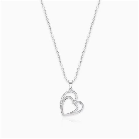 Buy Silver Zircon Double Heart Pendant with Link Chain at Best Price – GIVA