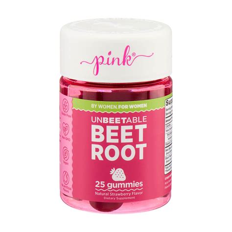 Pink Unbeetable Strawberry Flavored Beet Root Gummies, 25 ct