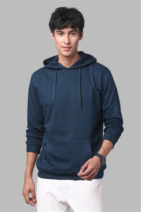 Buy Men's Cotton Solid Teal Hoodie Online - ADRO