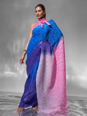 Buy Modeva Blue- Pink Ombre Ready To Wear Saree and Unstitched Blouse ...