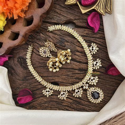 Vriksham Designer Gold Look Alike AD Stone Short Neckpiece-Purple-G163 ...