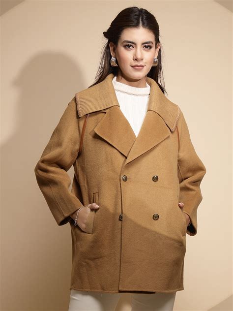 Brown Solid Collared Neck Wool Coat – Global Republic