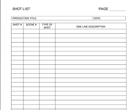 Shot List Template 的图像结果