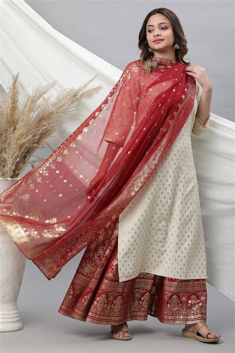 Buy Maroon Foil Printed Organza Dupatta Online for Woman | Shop for Aurelia