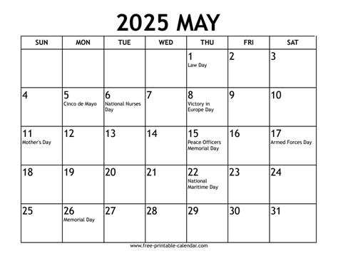 May 2025 Calendar Us Holidays