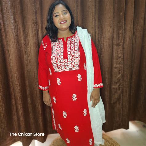 Red Plus Size Long Modal Kurti – The Chikan Store
