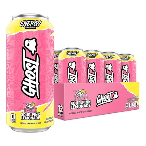 GHOST Zero Sugar Energy Drink, Sour Pink Lemonade, 16 oz Can, 12 Pack ...