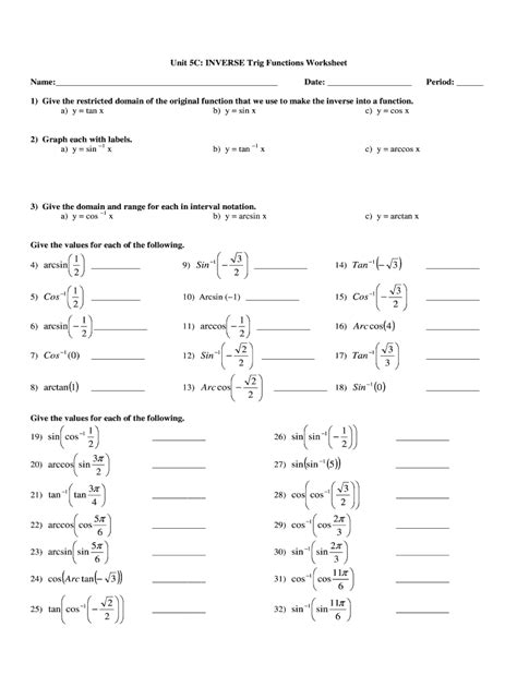 Inverse Trigonometry Worksheet - Blank Fillable Template | Fill Out ...