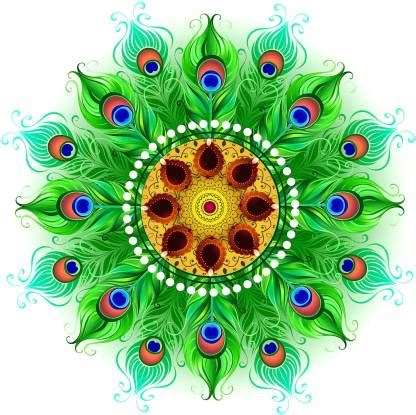 Art Kafe 41 cm Peacock Feathers Diya Rangoli Self Adhesive Sticker ...