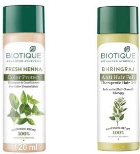 BIOTIQUE Fresh Henna Shampoo 120 ML & Bhringraj Hair Oil 120 ML Price ...