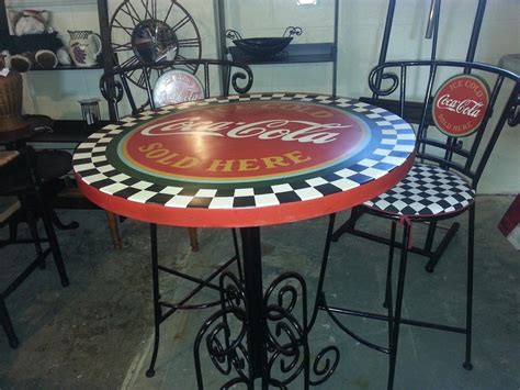 Vintage Coca-Cola Bistro Table with Two Chairs and Cushions | #1723991981