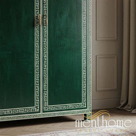 Elegant Green Velvet Armoire with Greek Key Pattern | Luxury Handmade ...