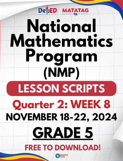GRADE 5 NMP Lesson Scripts (Q2: Week 8) November 18-22, 2024 - DepEd Click