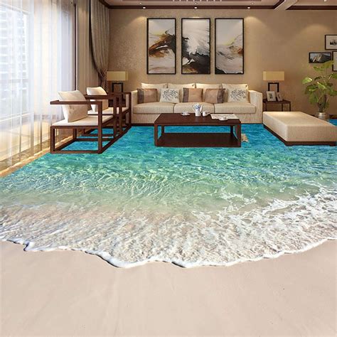 ECYC 3D Water Waves Beach Ocean Waterproof Creative Floor Tiles ...