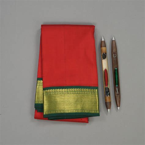 Hayagrivas Handloom Deep Red Kanjivaram Silk Saree with Bottle Green B ...