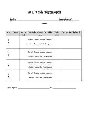 AVID Weekly Progress Report - Fill Out, Sign & Share Online | pdfFiller