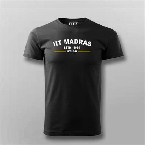 Black round neck t-shirt displaying 'IIT Madras ESTD 1959 IITIAN' in ...