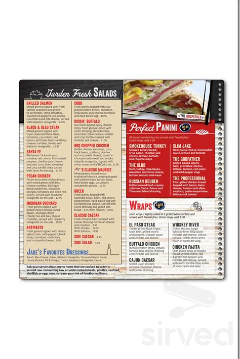 Art & Jakes Sports Bar & Grill Northville menus in Northville, Michigan ...