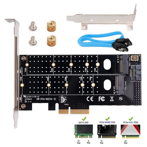 QNINE Dual M.2 PCIe Adapter, M2 SSD NVME (m Key) Or SATA (b Key) 22110 ...
